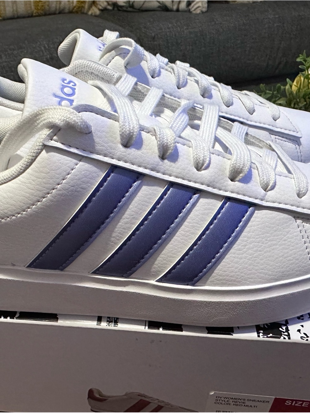 adidas White Sneakers with Light Blue Three-Stripes